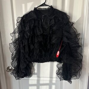 NWT Eva Franco Black Ruffled Sheer Bomber Jacket - Size 4